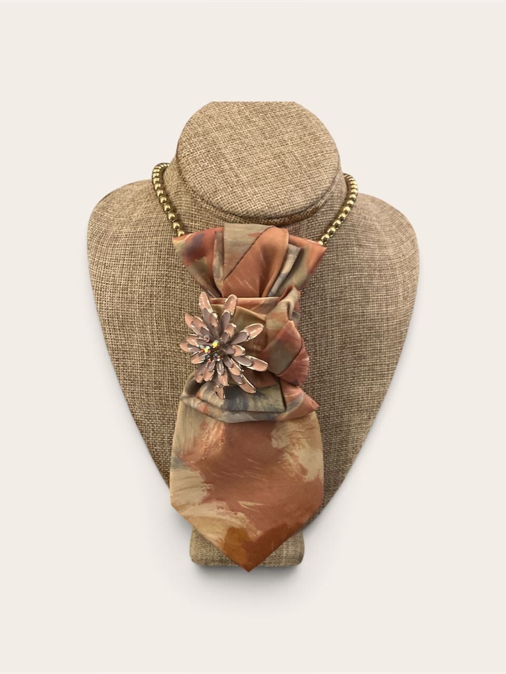 Pink Multitone Floral Brooch Scarf Necklace - Women Jewelry